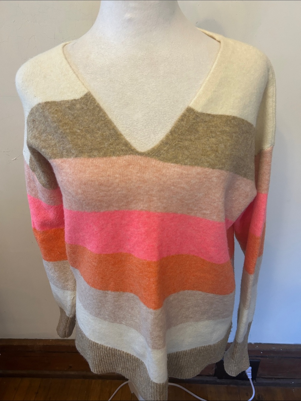 Loft V neck multicolored stripe sweater Size MP EUC